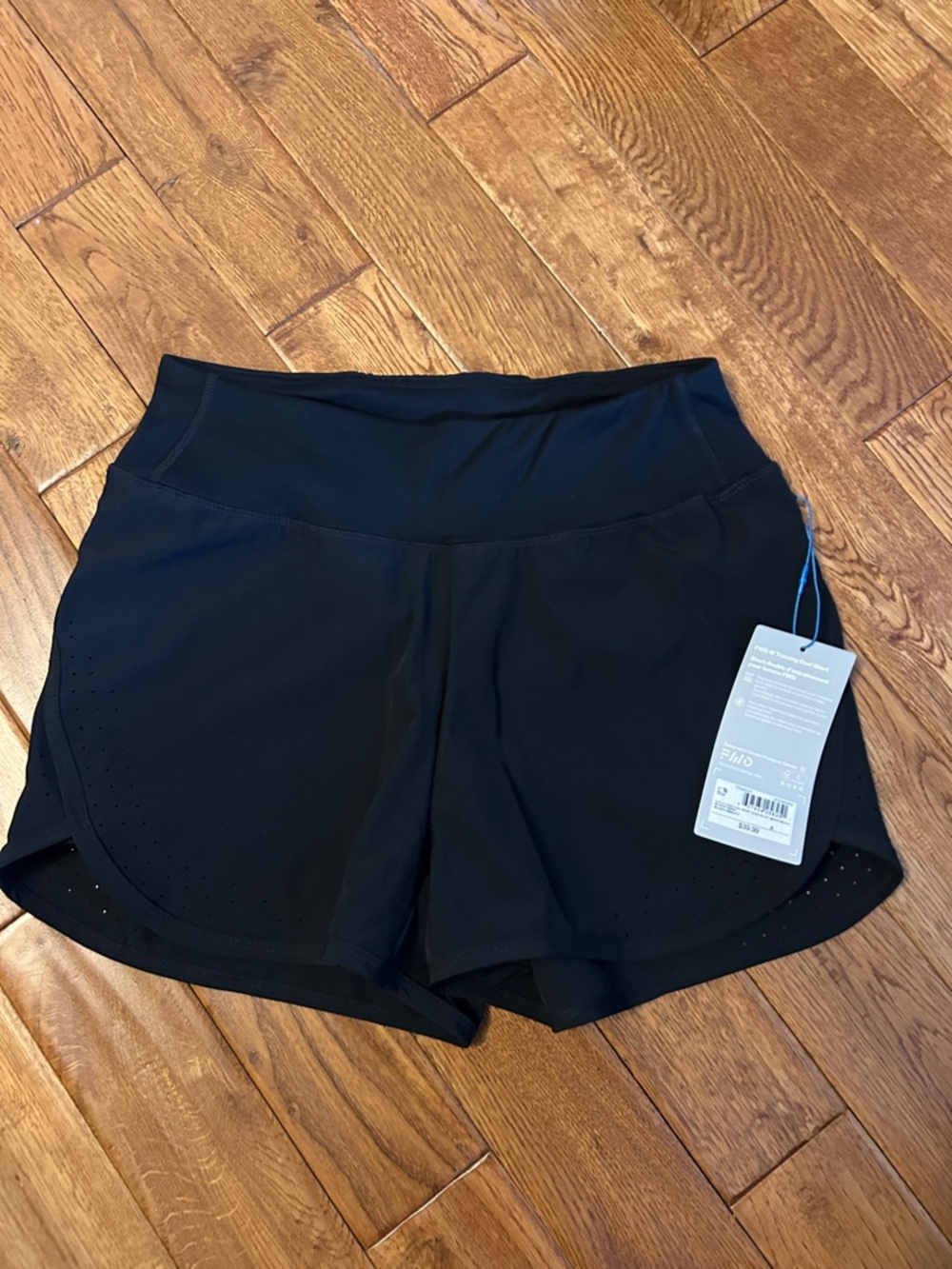High-Waist Black Athletic Shorts with Perforated Side Detail